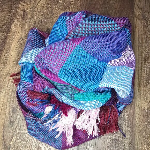 Woven Checkered Plaid Multicolor Oversized Scarf Wrap Stole - Picture 1 of 7